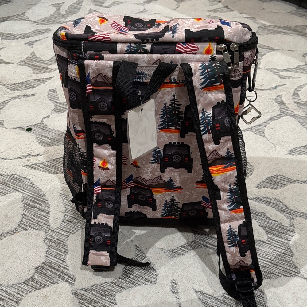 Adventure Themed Backpack with Jeep and Flag Print - Picture 3 of 5